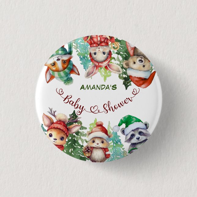 Winter Woodland Animals Baby Shower  Button (Front)