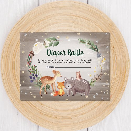 Winter Woodland Animals Baby Shower Diaper Raffle Enclosure Card