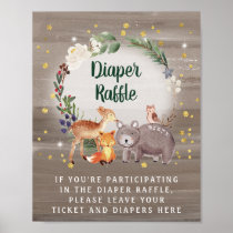 Winter Woodland Animals Baby Shower Diaper Raffle Poster
