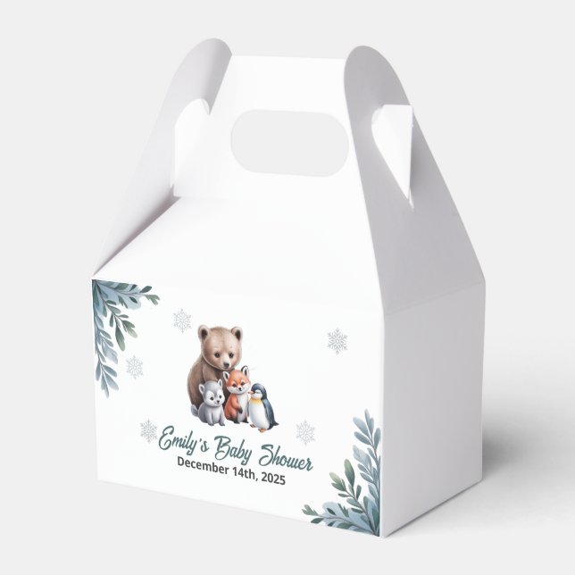Winter Woodland Animals Baby Shower Favor Box (Front Side)