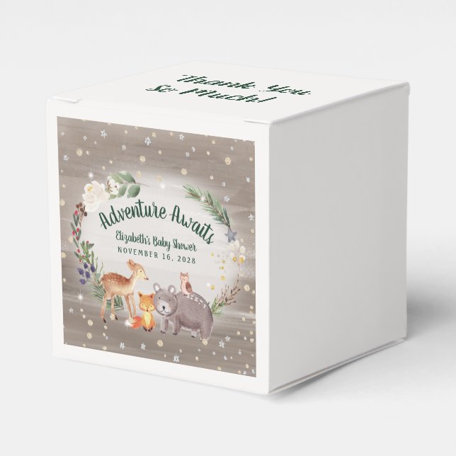 Winter Woodland Animals Baby Shower Favor Boxes (Front Side)