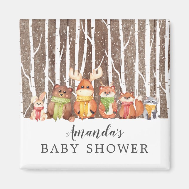 Winter Woodland Animals Baby Shower Favor  Magnet (Front)
