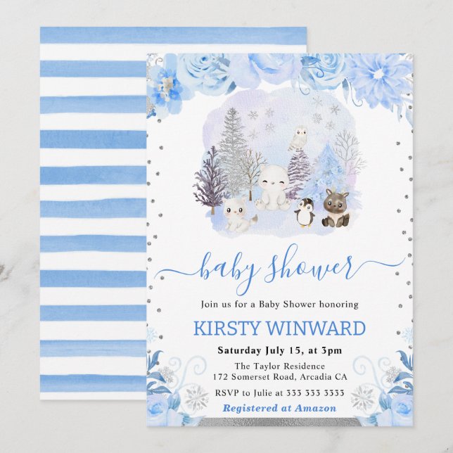Winter Woodland Animals Baby Shower Invitation (Front/Back)