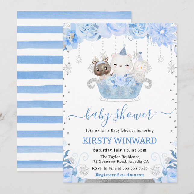 Winter Woodland Animals Baby Shower Invitation (Front/Back)