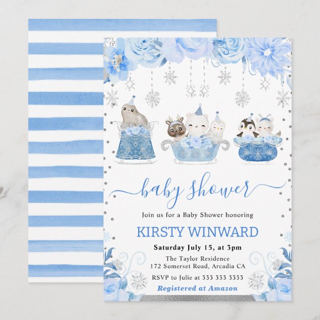 Winter Woodland Animals Baby Shower Invitation (Front/Back)