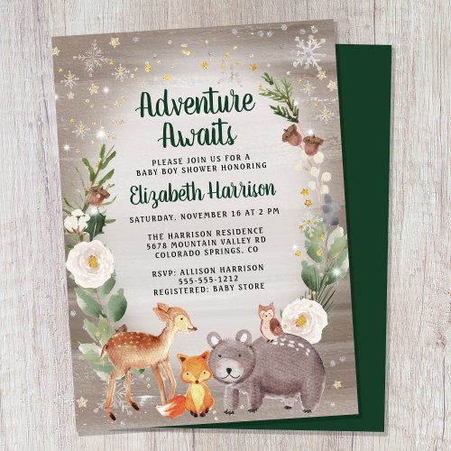 Winter Woodland Animals Baby Shower Invitation