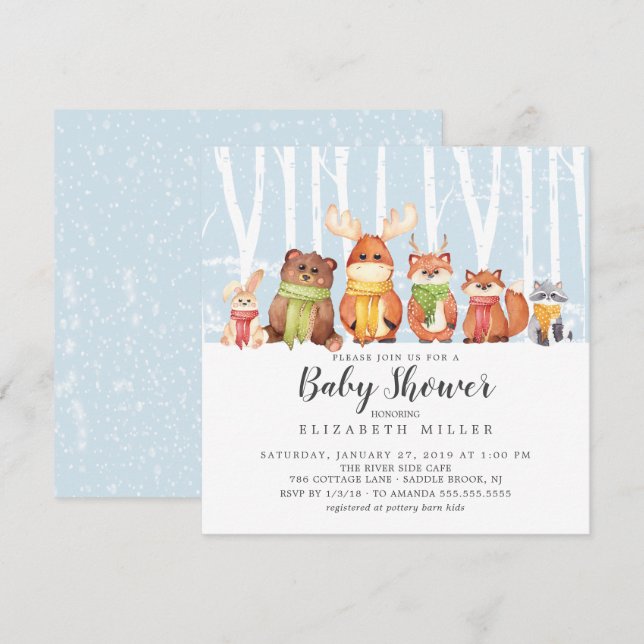 Winter Woodland Animals Baby Shower Invitation (Front/Back)