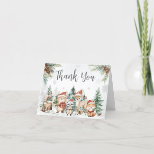 Winter Woodland Animals Baby Shower Letterpress Thank You Card