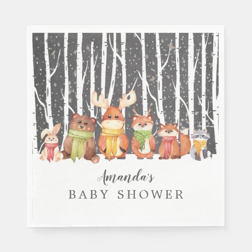 Winter Woodland Animals Baby Shower Paper Napkins