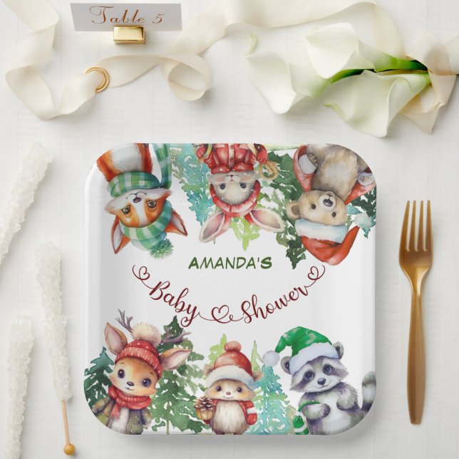 Winter Woodland Animals Baby Shower  Paper Plates (Wedding)