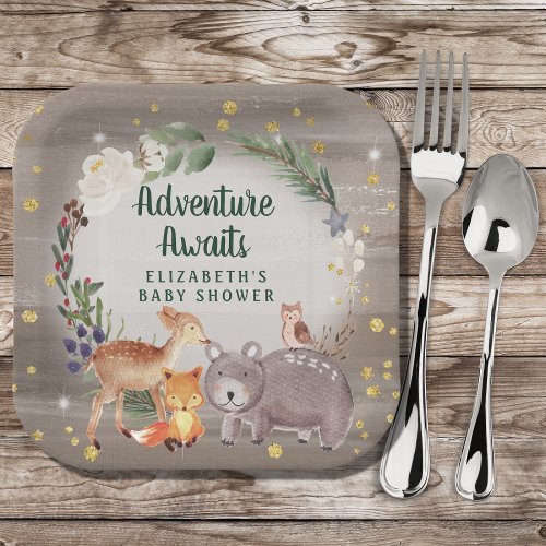 Winter Woodland Animals Baby Shower Paper Plates