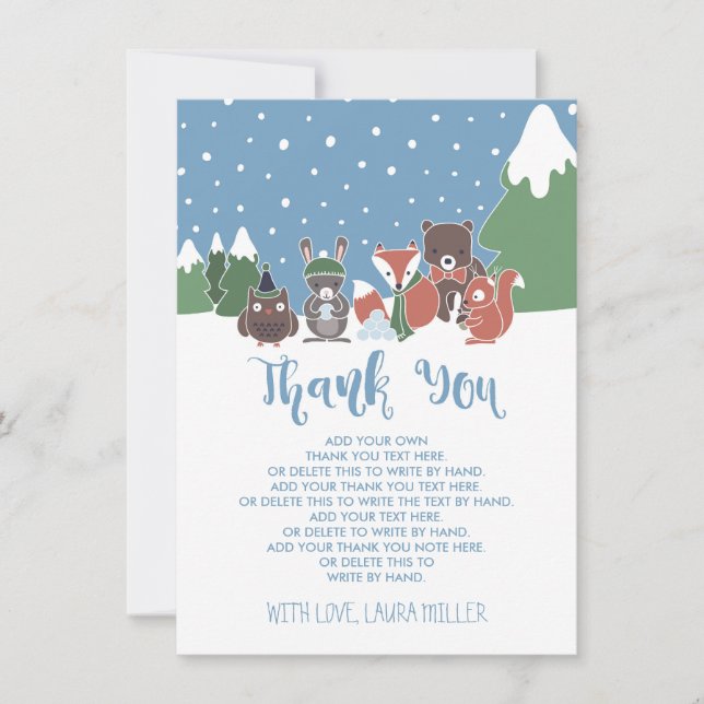 Winter Woodland Animals Baby Shower Thank You Card (Front)