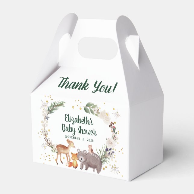 Winter Woodland Animals Baby Shower Thank You Favor Boxes (Front Side)