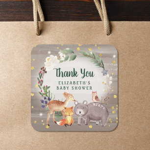 Winter Woodland Animals Baby Shower Thank You Square Sticker
