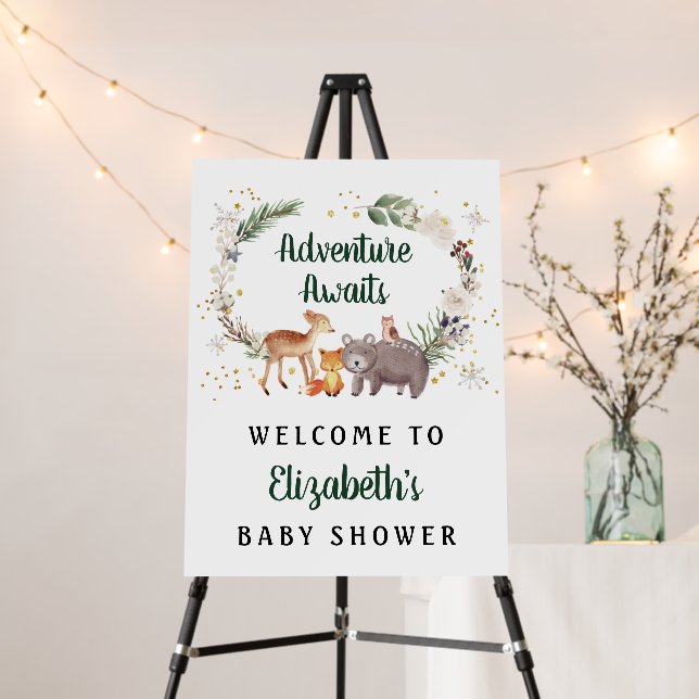 Winter Woodland Animals Baby Shower Welcome Foam Board (In Situ (Stand))