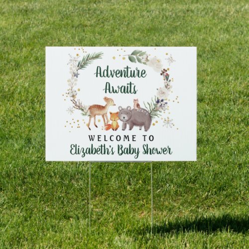 Winter Woodland Animals Baby Shower Welcome Sign