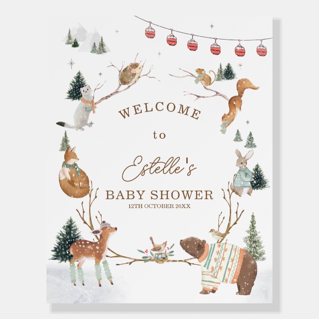 Winter Woodland Animals Baby Shower Welcome Sign (Front)