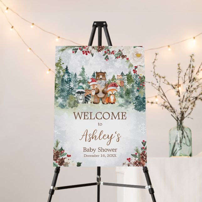 Winter Woodland Animals Baby Shower Welcome Sign (In Situ (Stand))