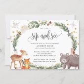 Winter Woodland Animals Baby Sip and See Invitation (Front)