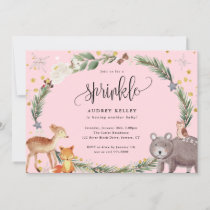 Winter Woodland Animals Baby Sprinkle Shower Pink Invitation