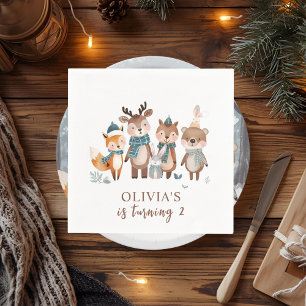 Winter Woodland Animals Birthday  Napkins