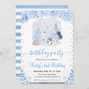 Winter Woodland Animals Birthday Party Invitation