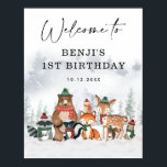 Winter Woodland Animals Birthday Party Welcome Poster<br><div class="desc">This magical design features a group of adorable woodland animals and frosty forest landscape in elegantly muted holiday colors.</div>