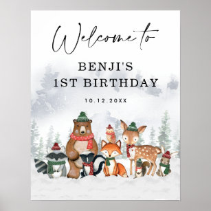 Winter Woodland Animals Birthday Party Welcome Poster