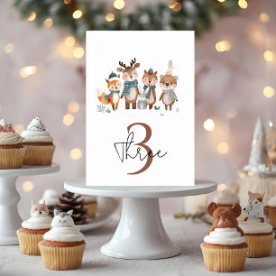 Winter Woodland Animals Birthday Table Number