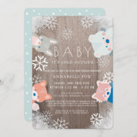 Winter Woodland Animals Blue Drive-by Baby Shower Invitation