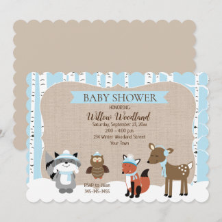 Winter Woodland Animals Boy Baby Shower Invitation