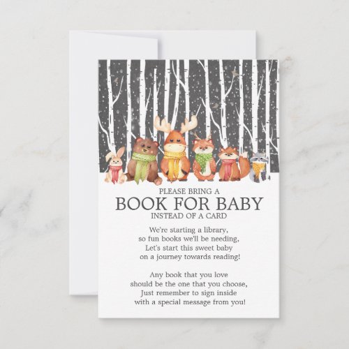 Winter Woodland Animals Boys Shower Book for Baby Invitation