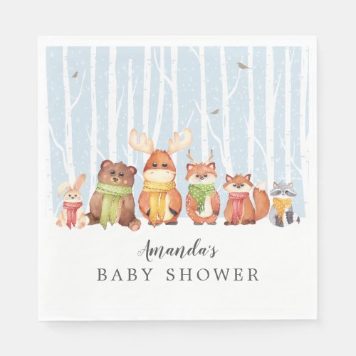 Winter Woodland Animals Boys Shower Paper Napkins