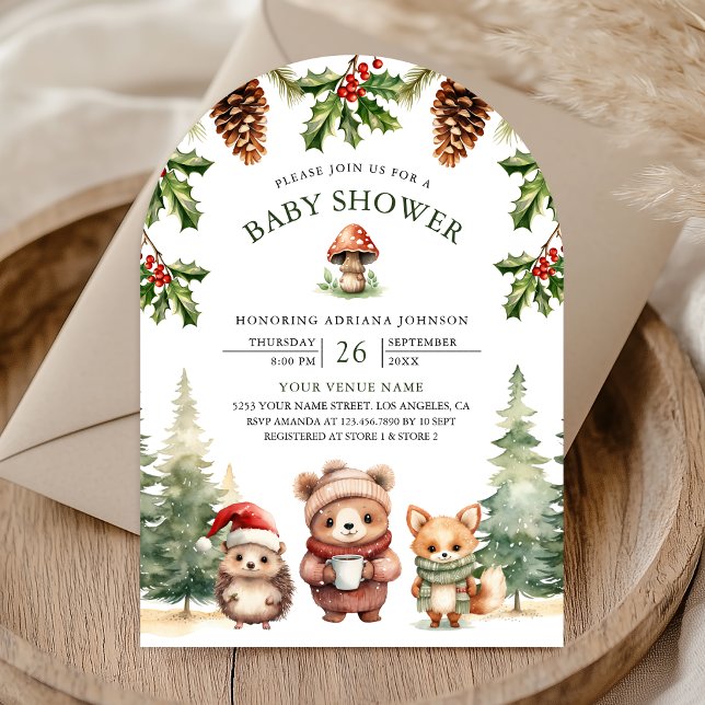 Winter Woodland Animals Christmas Arch Baby Shower Invitation (Creator Uploaded)