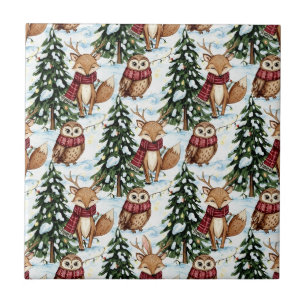 Winter Woodland Animals Christmas Pattern Ceramic Tile