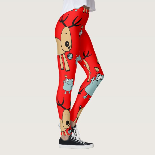 Winter woodland Animals Design Yoga pants, Festive Leggings (Right)