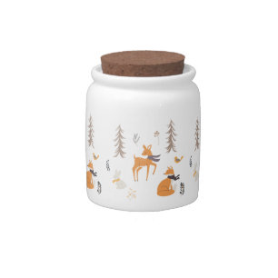 Winter Woodland Animals Folk Art Christmas Candy Jar