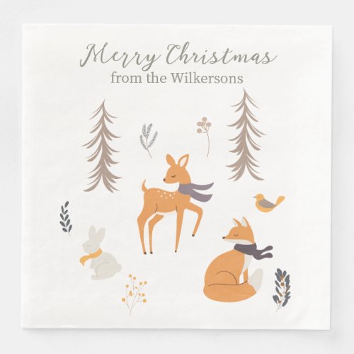 Winter Woodland Animals Folk Art Christmas Paper Dinner Napkins