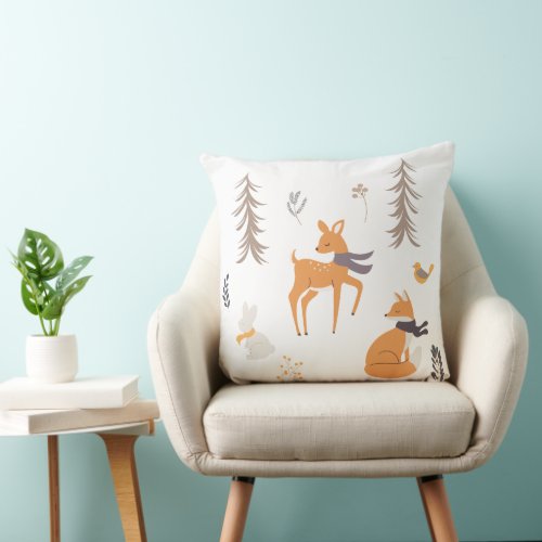 Winter Woodland Animals Folk Art Christmas Throw Pillow