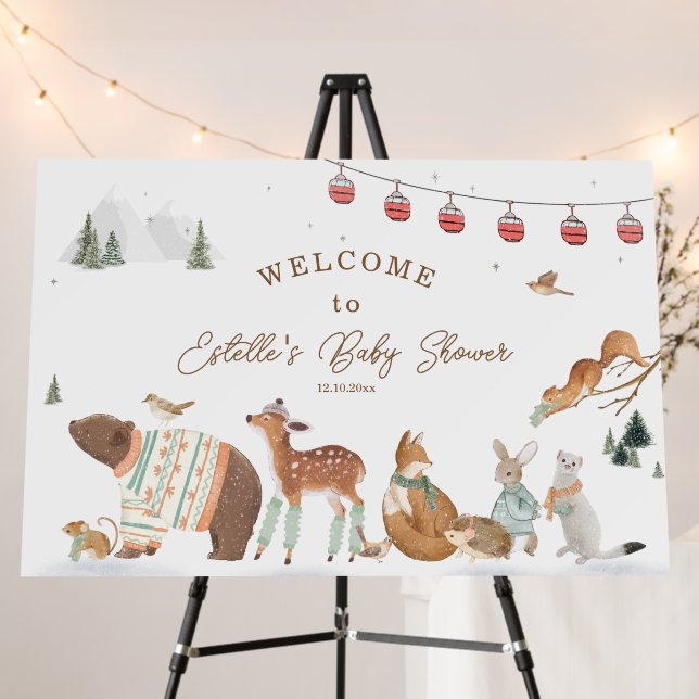 Winter Woodland Animals Forest Baby Shower Welcome Foam Board (In Situ (Stand))
