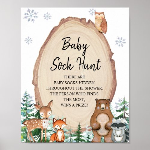 Winter Woodland Animals Forest Baby Sock Hunt Game Poster