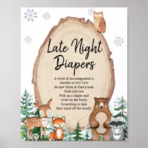 Winter Woodland Animals Forest Late Night Diapers Poster
