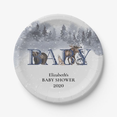 Winter Woodland Animals Holiday Bear Moose Paper Plates