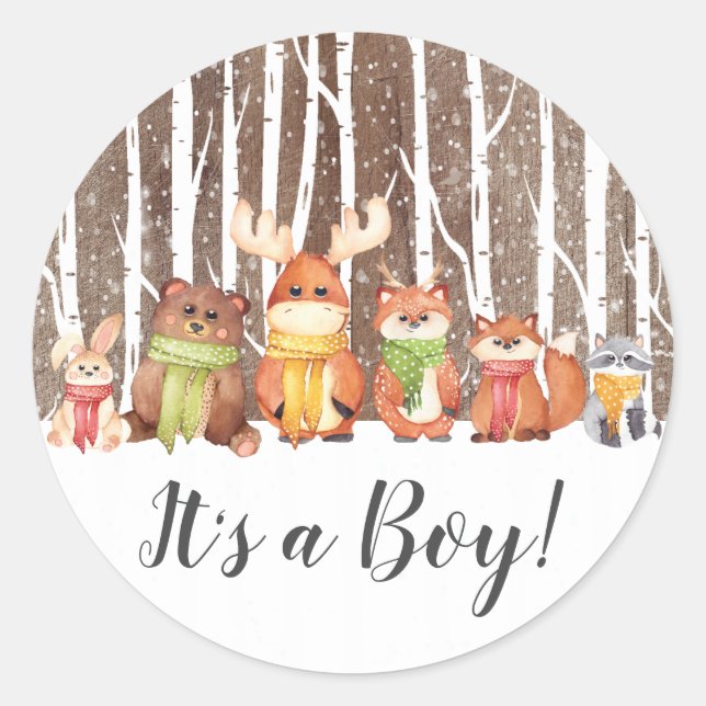 Winter Woodland Animals Neutral Favor Sticker (Front)