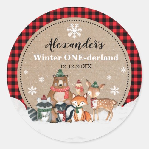 Winter Woodland Animals Onederland 1st Birthday Classic Round Sticker