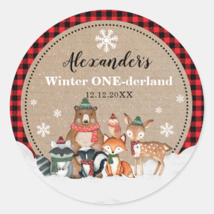Winter Woodland Animals Onederland 1st Birthday Classic Round Sticker