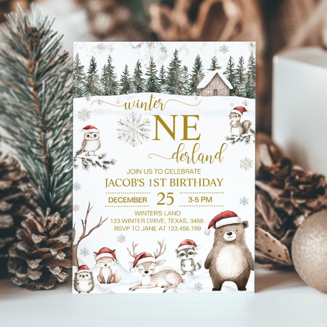 Winter Woodland Animals Onederland 1st Birthday  Invitation (Creator Uploaded)
