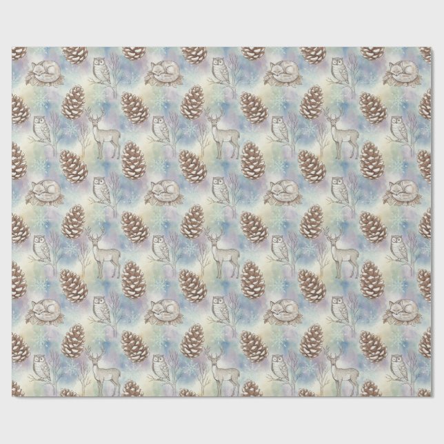 Winter Woodland Animals Pattern Wrapping Paper (Flat)