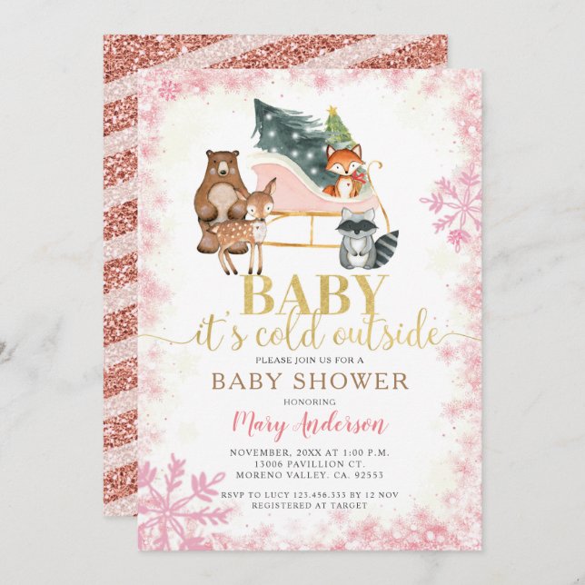 Winter Woodland Animals Pine Trees Baby Shower    Invitation (Front/Back)