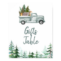 Winter Woodland Animals Pine Trees Gifts Table  Poster